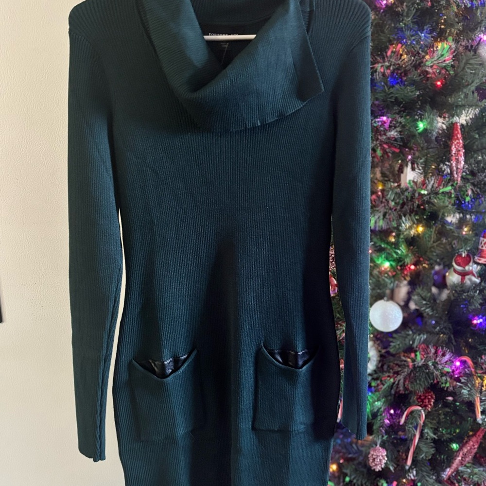 Elegant Green Cowl Neck Sweater Dress